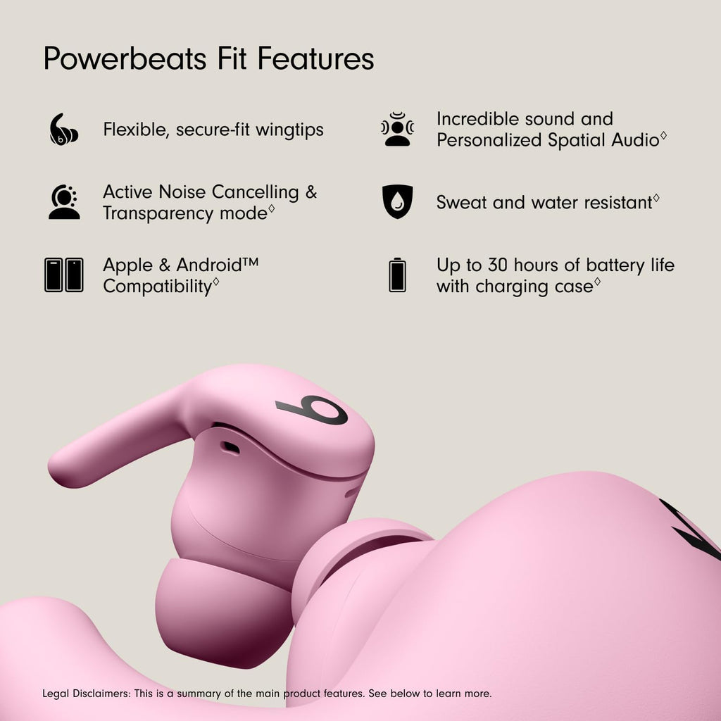 Beats - Powerbeats Fit - Wireless Noise-Cancelling Workout Earbuds with Ultimate Secure Fit with USB-C Charging Cable (1.5m) - Power Pink