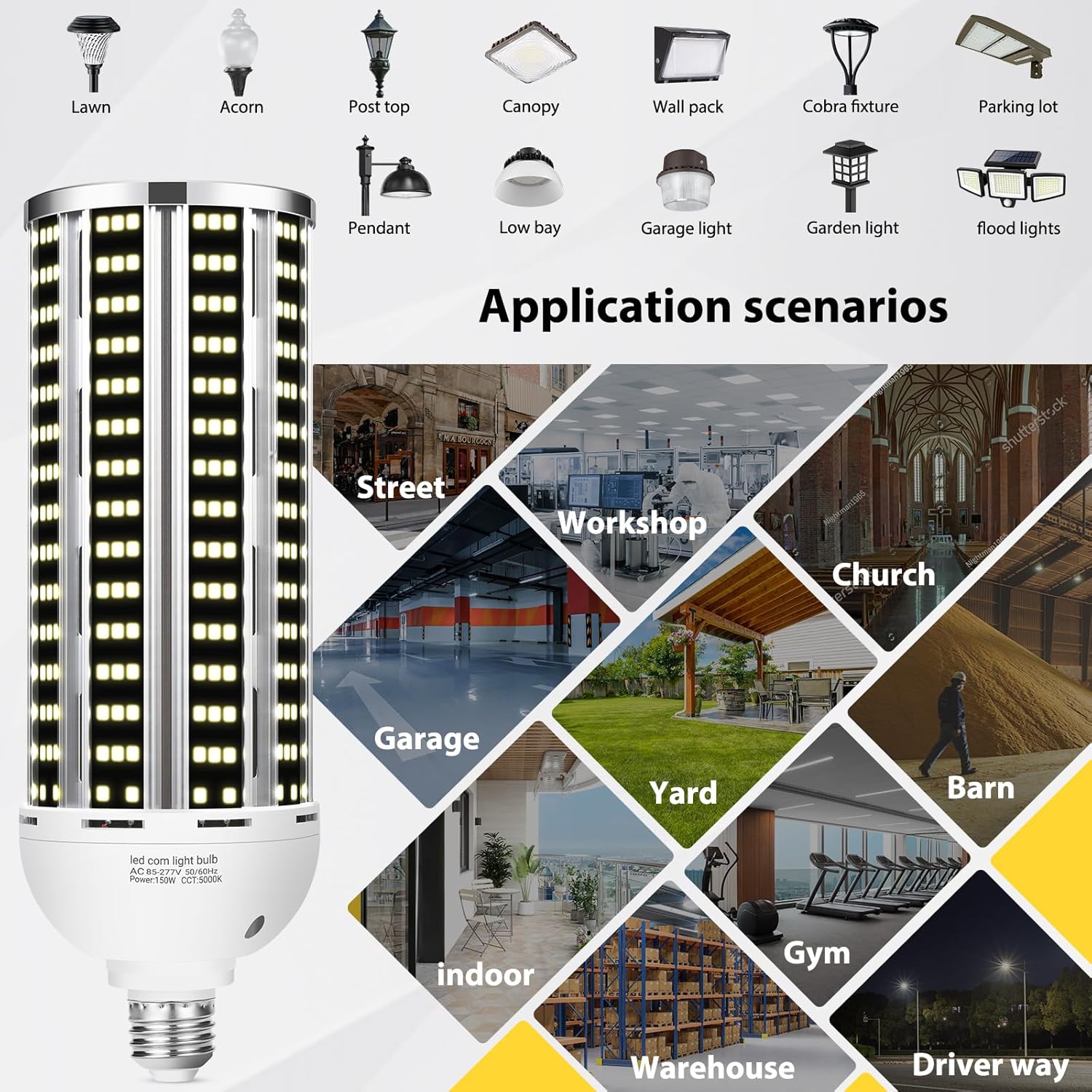 150W 4 pack LED Corn Light Bulb(1500W Equivalent ) ,Commercial Grade DayLight 5000K E26/E39 22900LM Medium Mogul Base LED Lamp,Large Area Lights For Outdoor Indoor Garage Warehouse Factory Bay Light