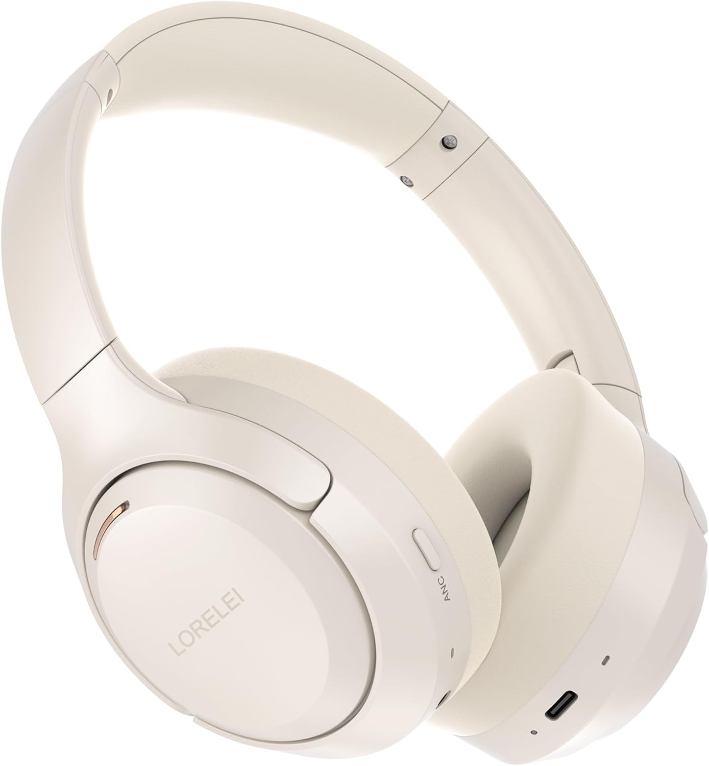 LORELEI QC60 Hybrid Active Noise Cancenlling Headphones,Wireless Over Ear Bluetooth Headsets with mic,100H Playtime  .3 EQ Mode Deep Bass, Memory Earmuffs,for Travel Home Office(Beige White)