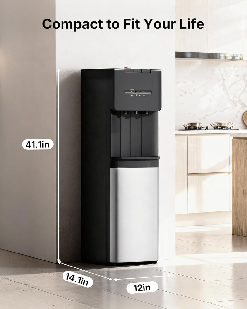 Self Cleaning Bottom Loading Water Cooler Dispenser for 3 & 5 Gallon Bottles - Hot, Cold & Room 3 Temperature, Child Safety Lock, LED Indicator Light, Ideal for Kitchen & Office, Black