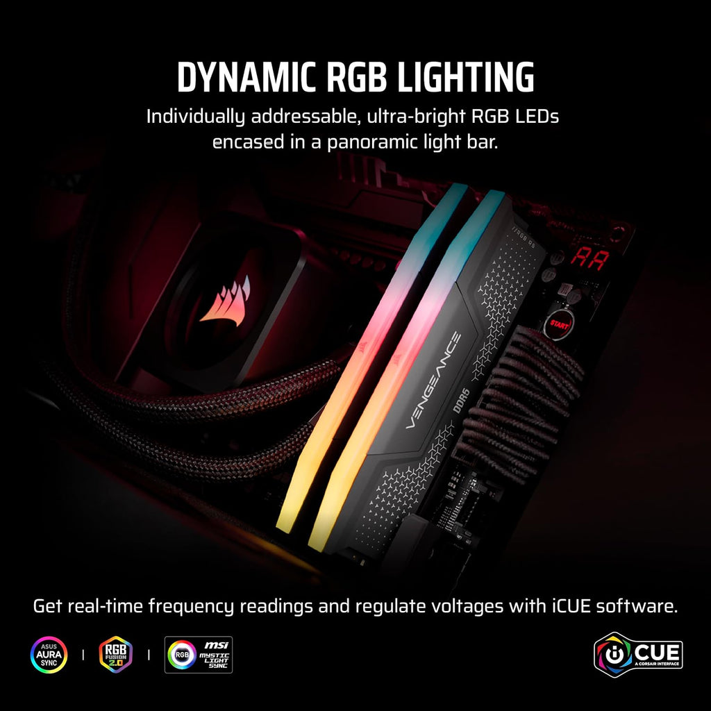 CORSAIR Vengeance RGB RS DDR5 RAM 32GB (2x16GB) Up to 6000MHz CL36-44-44-96 1.35V AMD Expo Intel XMP Computer Desktop Memory – Gray (CMG32GX5M2E6000Z36)