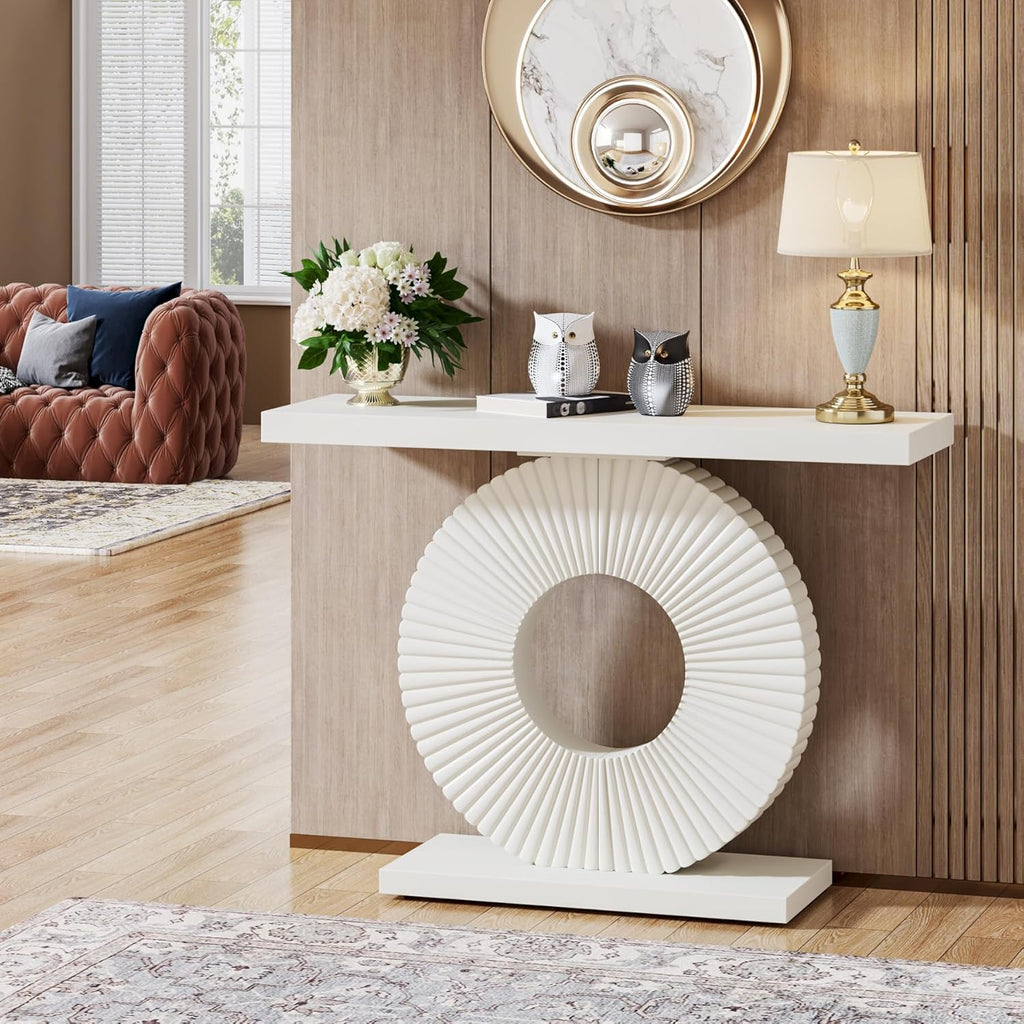 Tribesigns Modern Console Table with Geometric Base, 40 inch Wood Entryway Table Sofa Table Narrow Long, Contemporary Accent Table for Living Room, Entryway, Hallway