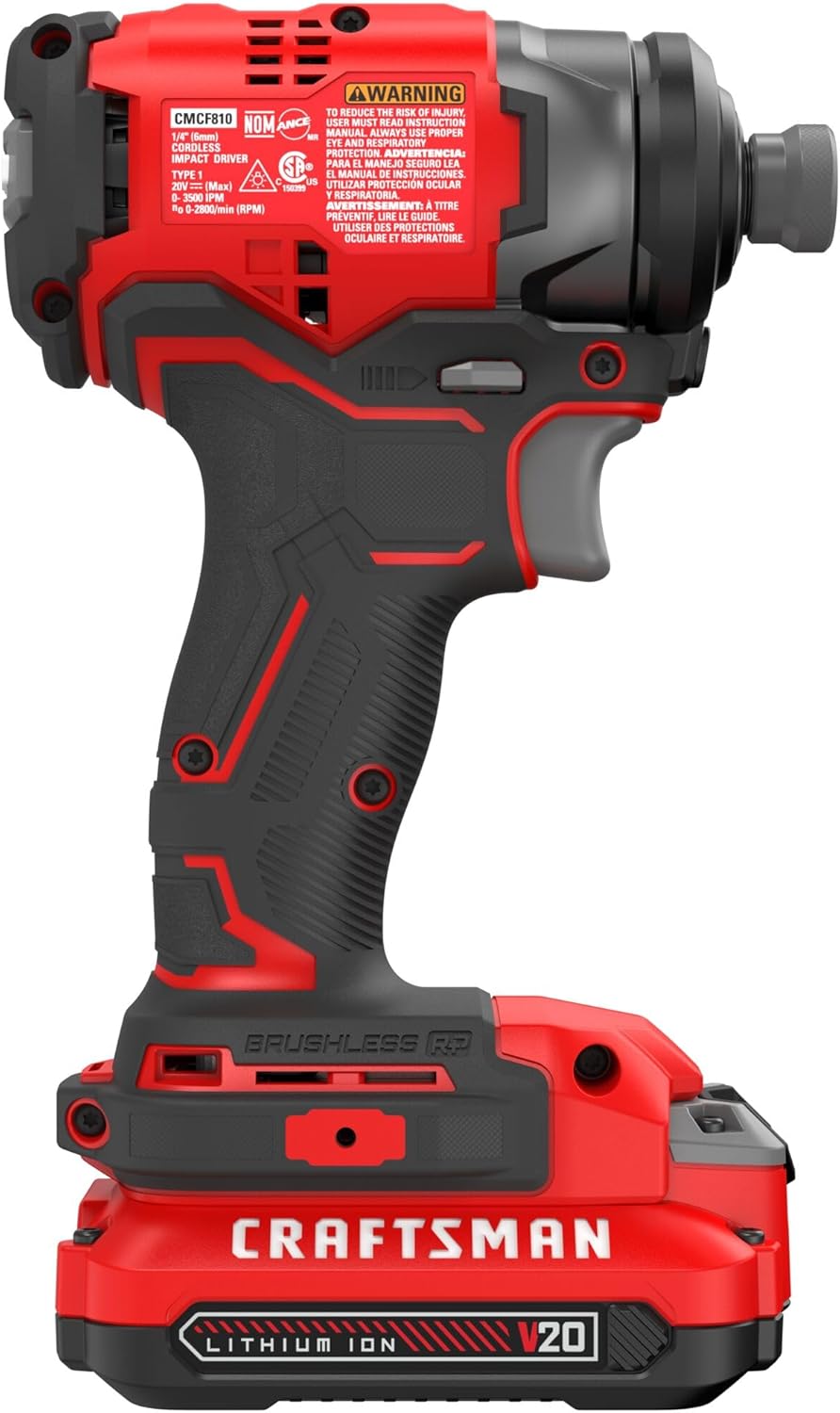CRAFTSMAN V20 1/4 Inch Cordless Impact Driver Kit with Battery and Charger (CMCF813C1)