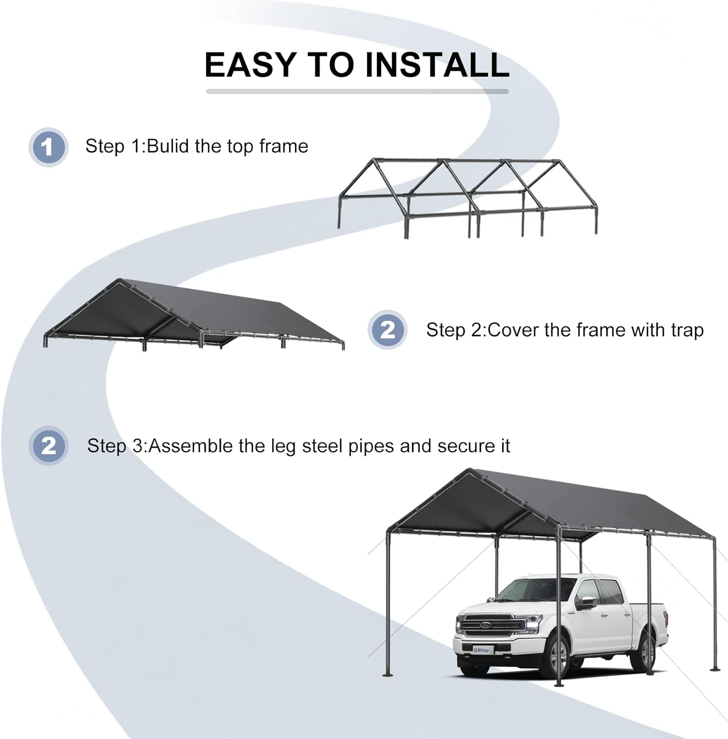 10x20 FT Heavy Duty Carport Car Tent Car Canopy Storage Shed,Portable Garage Party Tent,Portable Garage All-Season Tarp for Car,Truck,SUV,Party (Grey)