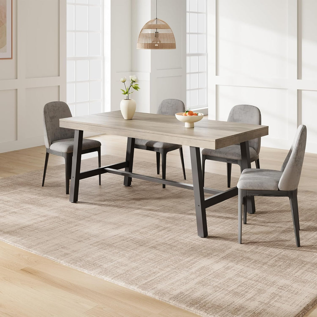 GarveeHome Industrial Dining Table for 4-6 People, 63" Long Large Kitchen Table with Sturdy Metal Frame, Rectangular Counter for Dinner, Kitchen, Dining Room (Grey, 63" Non-extendable)