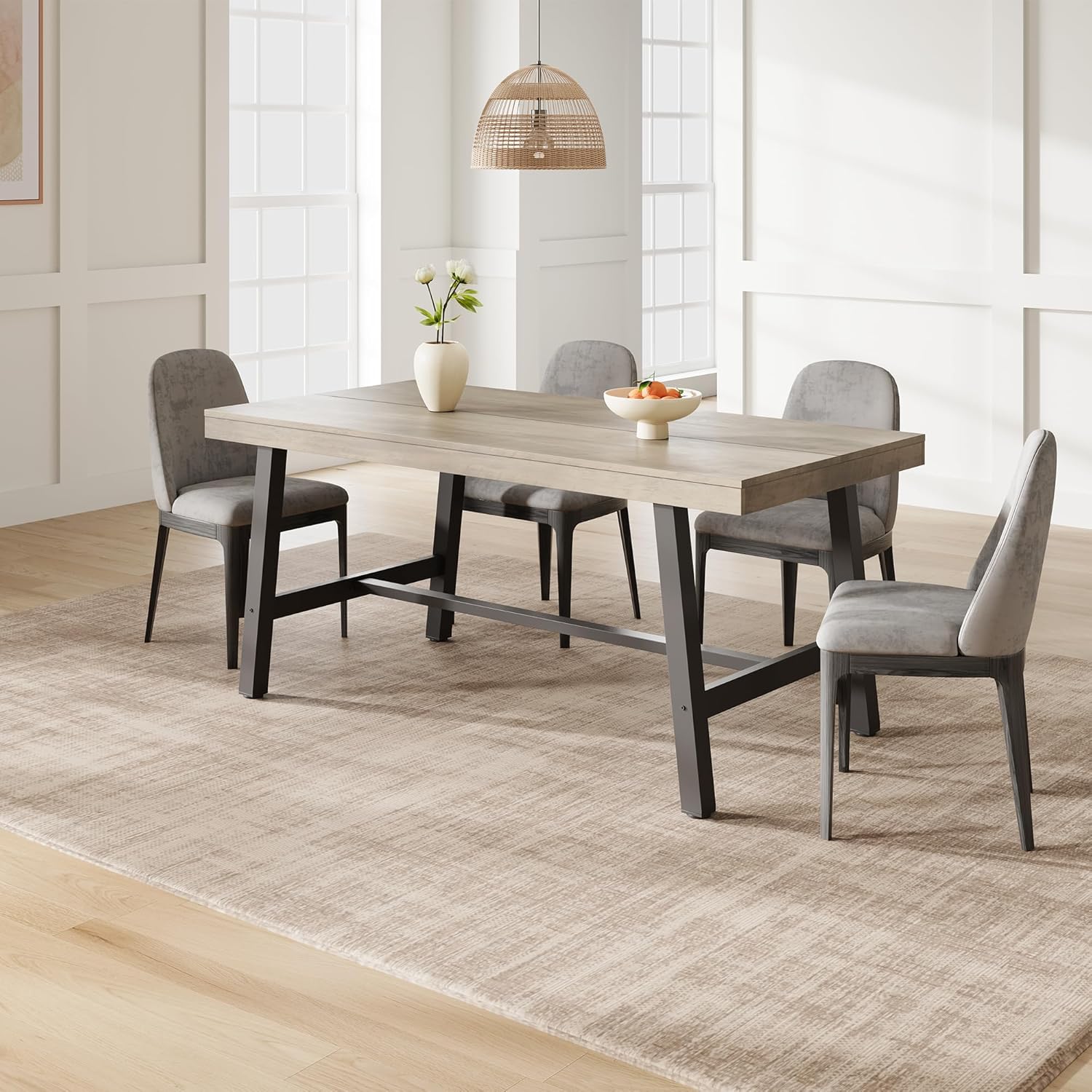 GarveeHome Industrial Dining Table for 4-6 People, 63" Long Large Kitchen Table with Sturdy Metal Frame, Rectangular Counter for Dinner, Kitchen, Dining Room (Grey, 63" Non-extendable)