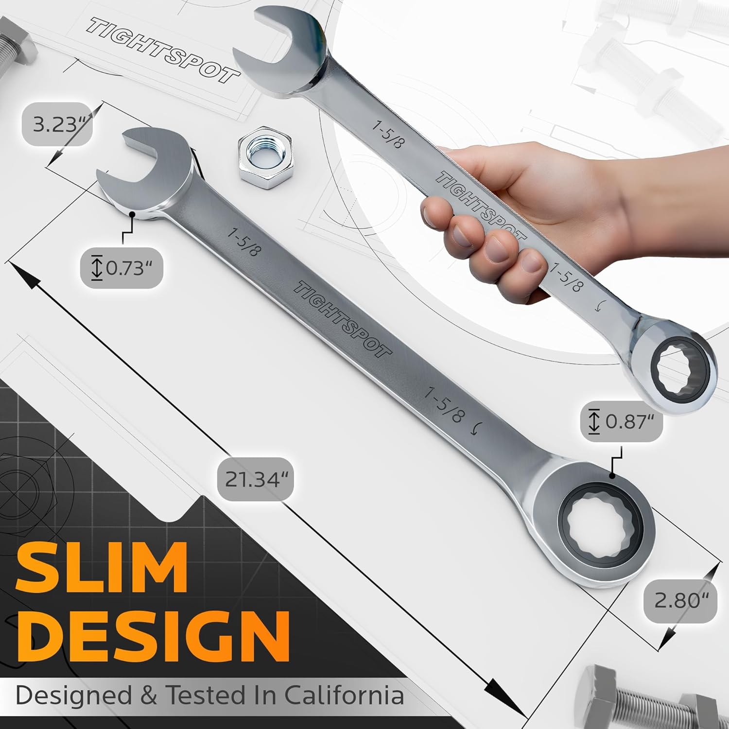 TIGHTSPOT 1-5/8 Inch Ratchet Combination Wrench with Precision Movement and Hardened, Polished Steel for Projects with SAE Tight Spaces