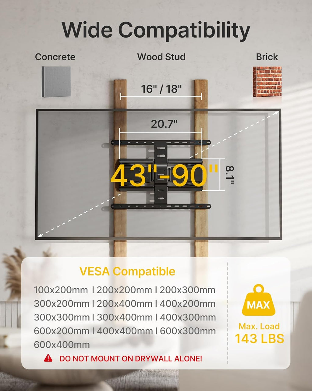 monTEK 0.77" Ultra Slim TV Wall Mount for 43-90 Inch TVs, Swivel & Tilt & Leveling & Extension Wall Mount TV Bracket with Articulating Dual Arms, Low Profile Full Motion tv Mount, 4X Weight Tested