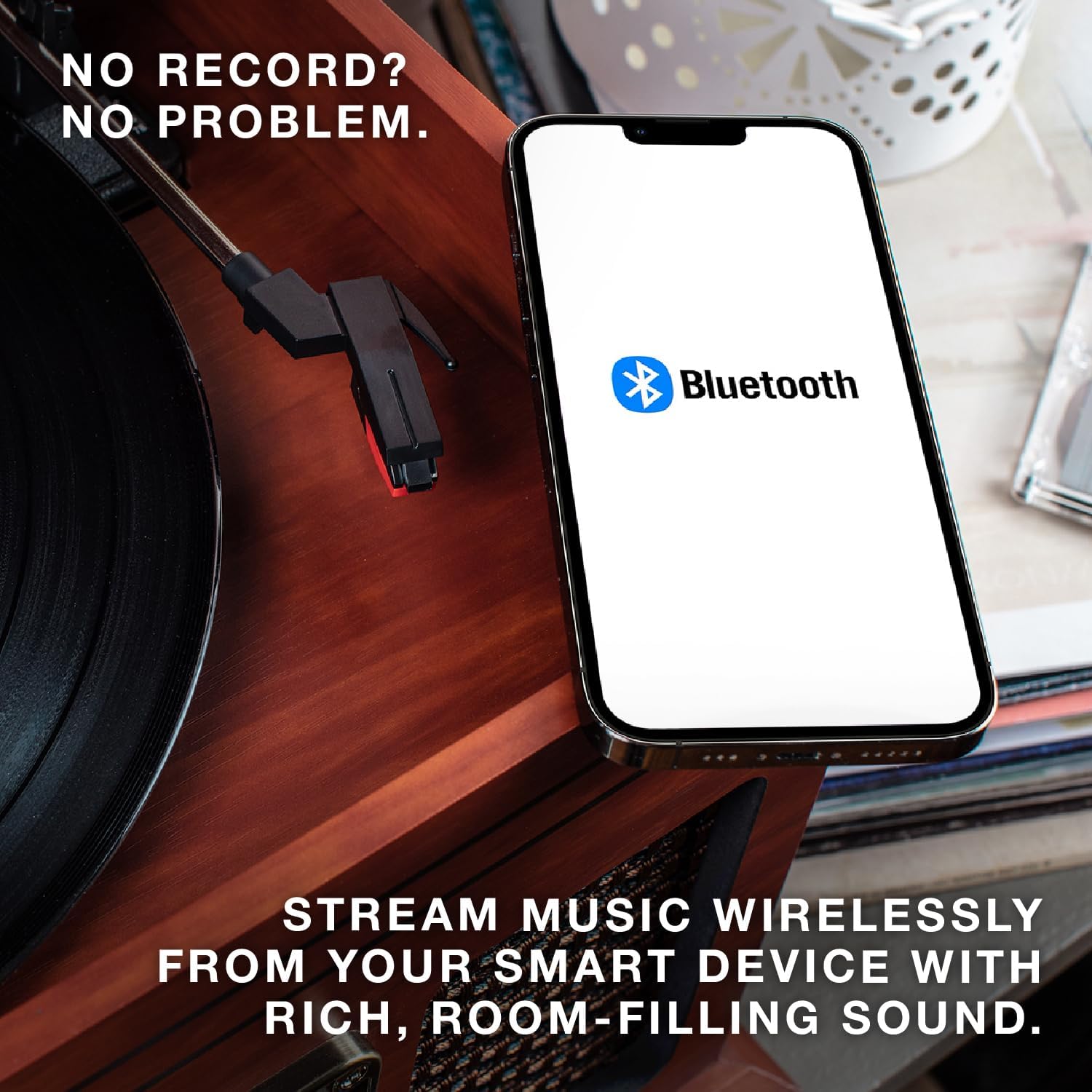 Victrola The Quincy 6-in-1 Bluetooth Record Player & Multimedia Center with Built-in Speakers – 3-Speed Turntable, CD & Cassette Player, FM Radio, Wireless Music Streaming (Mahogony)