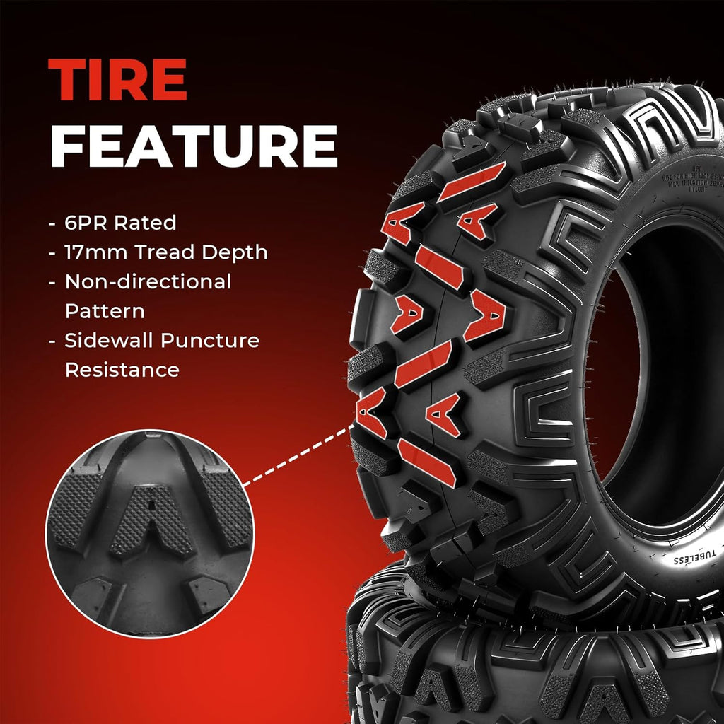 ATV/UTV Tires 24x10-11,All-Terrain Mud Tires 24x10x11,6-Ply,Non-Directional Tread,Tubeless,Set of 2