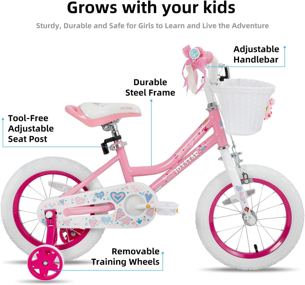 JOYSTAR Angel Girls Bike for Toddlers and Kids Ages 2-13 Years Old, 12 14 16 18 20 Inch Kids Bike with Training Wheels & Basket, 20 24 Inch Girls Bicycle with Handbrake & Kickstand