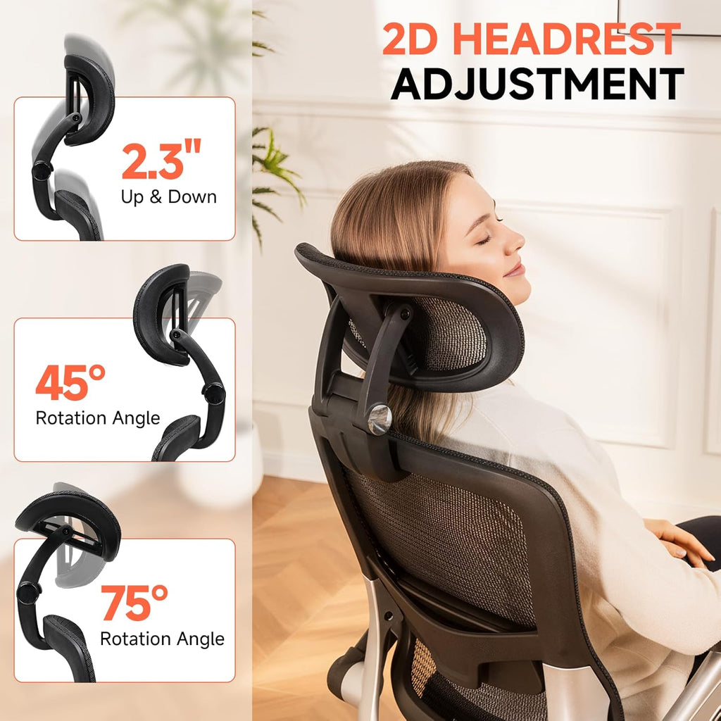 GTPLAYER Big and Tall Ergonomic Mesh Office Chair, High Back Home Desk Chair Computer Gaming Chair with Headrest, Flip-Up Arms, 90-125° Tilt Lock and Wide Cushion, Task Chair for Man Woman-Deep Black