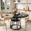 GarveeHome 47 Inch Round Dining Table with Storage Shelf, Farmhouse Circle Kitchen Table for 4-6, Space-Saving Wood Top, Metal Legs, for Kitchen, Dining & Living Room, Apartment, Table Only-Black Wood