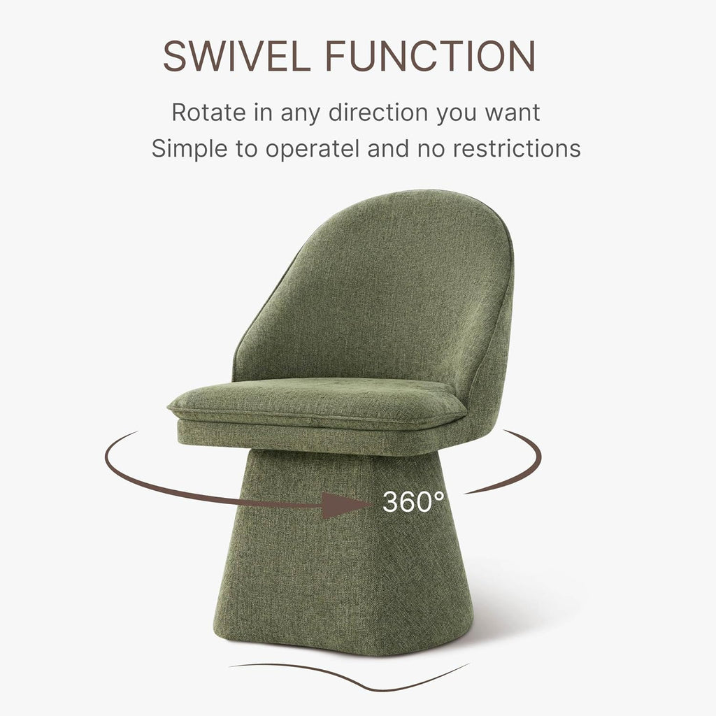 KISLOT Swivel Dining Chairs Set of 4, Upholstered Mid Century Modern Deskchair with Round Back, Linen Fabric Kitchen Chairs for Dining Room, Bedroom, Dressing Room, Green