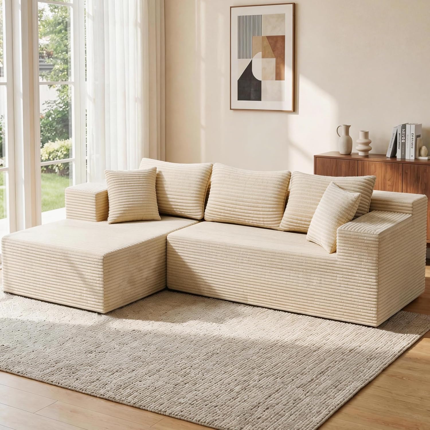 Bashaw 108" Modular Sectional Sofa Couches with Chaise, L-Shape Boneless Couch Deep Seat Upholstered Boneless Sectional Couch for Living Room (Beige, 108" Left Facing Chaise) | Sectional, Boneless, L-Shape, Deep Seat