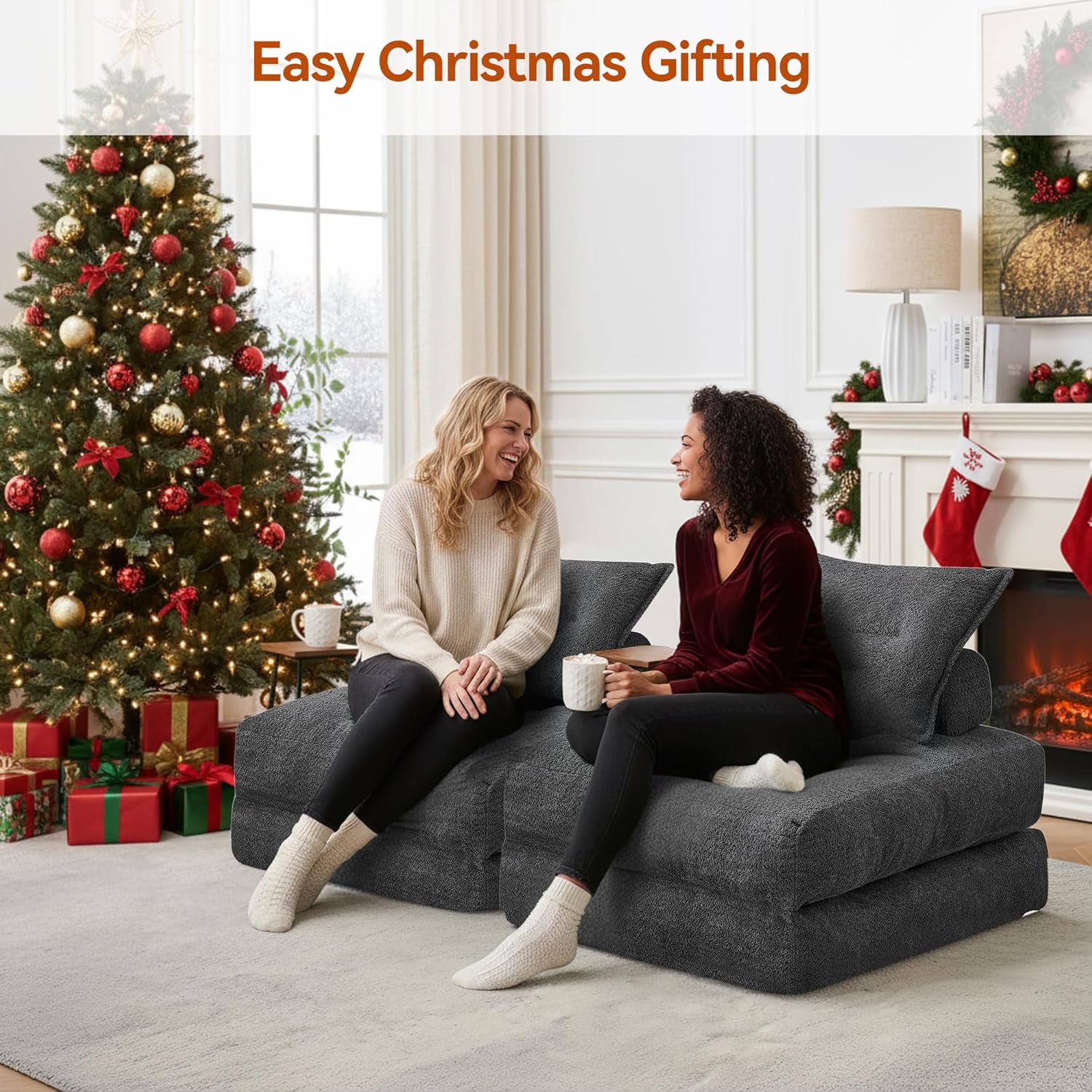 MONVANE Folding Sofa Bed, Fold Out Chair Bed with Pillow, Convertible Sleeper Chair for Living Room/Small Spaces, Foldable Lazy Sofa Bed Floor Chair, Comfy Teddy Velvet Couch Bed, Grey