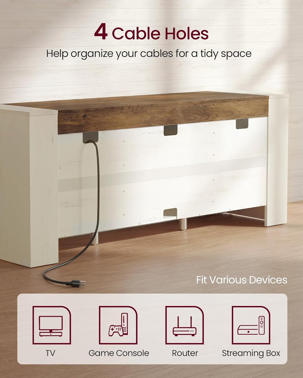 VASAGLE TV Stand, Farmhouse Entertainment Center with Storage Cabinets, Media Console Table for Living Room, Bedroom, for 65 Inch TV, 58 x 15.7 x 23.6 Inches, Rustic White and Honey Brown ULTV623W201S