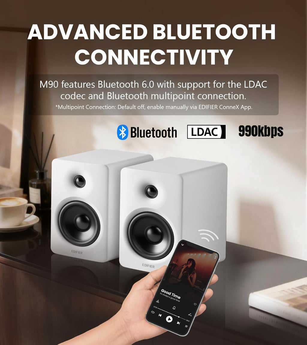 Edifier M90 Computer Speakers, 100W RMS Desktop Speakers, Hi-Res Audio, LDAC,Bluetooth 6.0 Compact Speaker, HDMI eARC/Optical/USB-C/AUX Input, SUB Out Powered Speakers, Remote Control for TV/PC-White