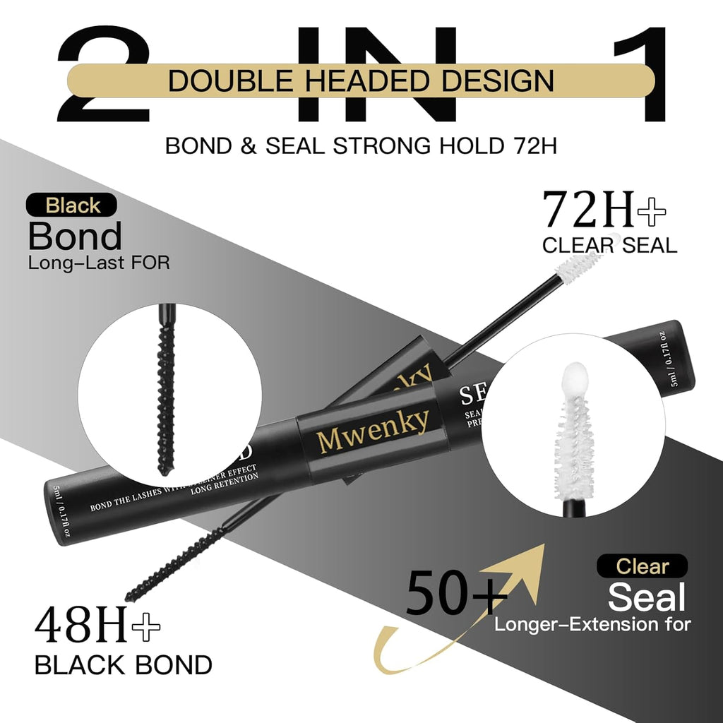 Eyelash Glue with Lash Bond & Seal, 72H Waterproof Cluster Lash Glue for Eyelash Extensions, Long-Lasting & Gentle, 2-in-1 Bond and Seal for Lash Clusters, Lightweight Adhesive, Easy Application