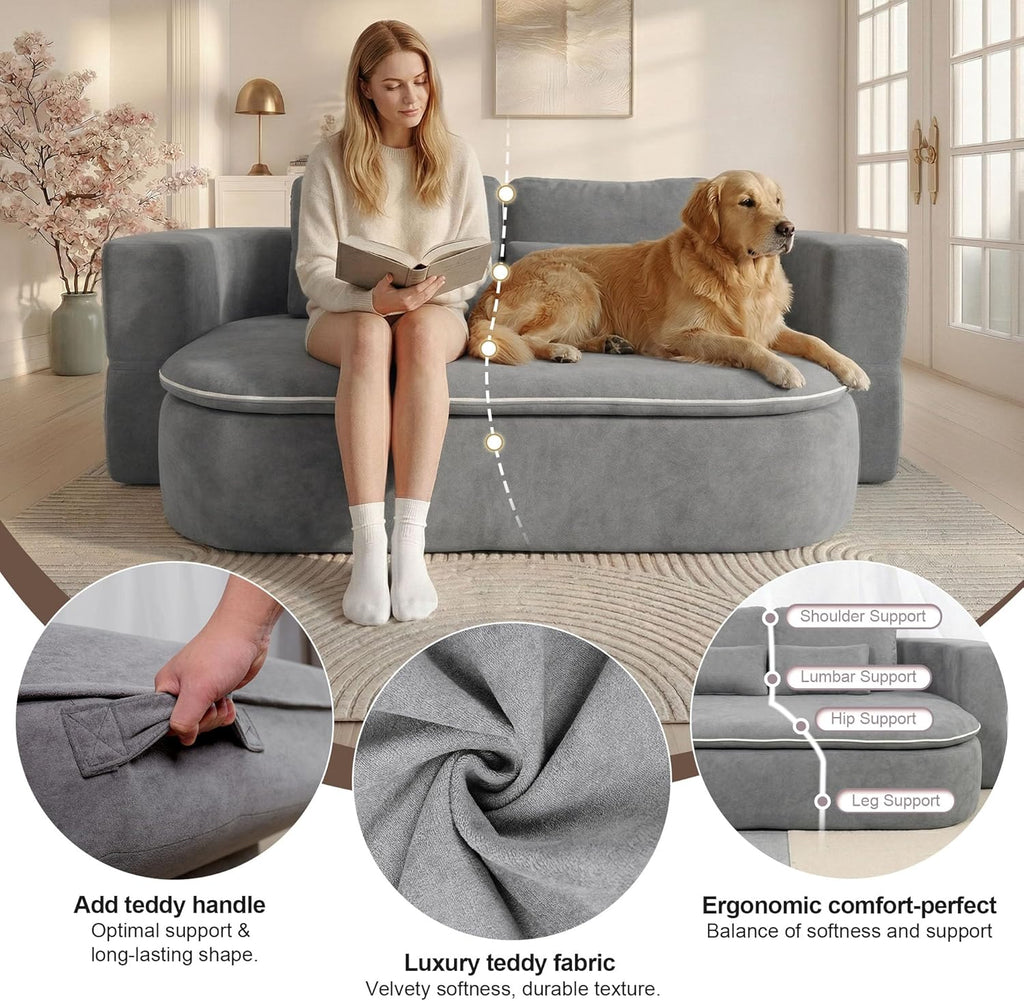 75'' Folding Sleeper Sofa Bed, Convertible Memory Foam Boneless Couch, Foldable Full Size Guest Bed, Modern 2-in-1 Futon Floor Sleeper Sofa with 4 Pillows and Blanket (Chenille, Gray1)