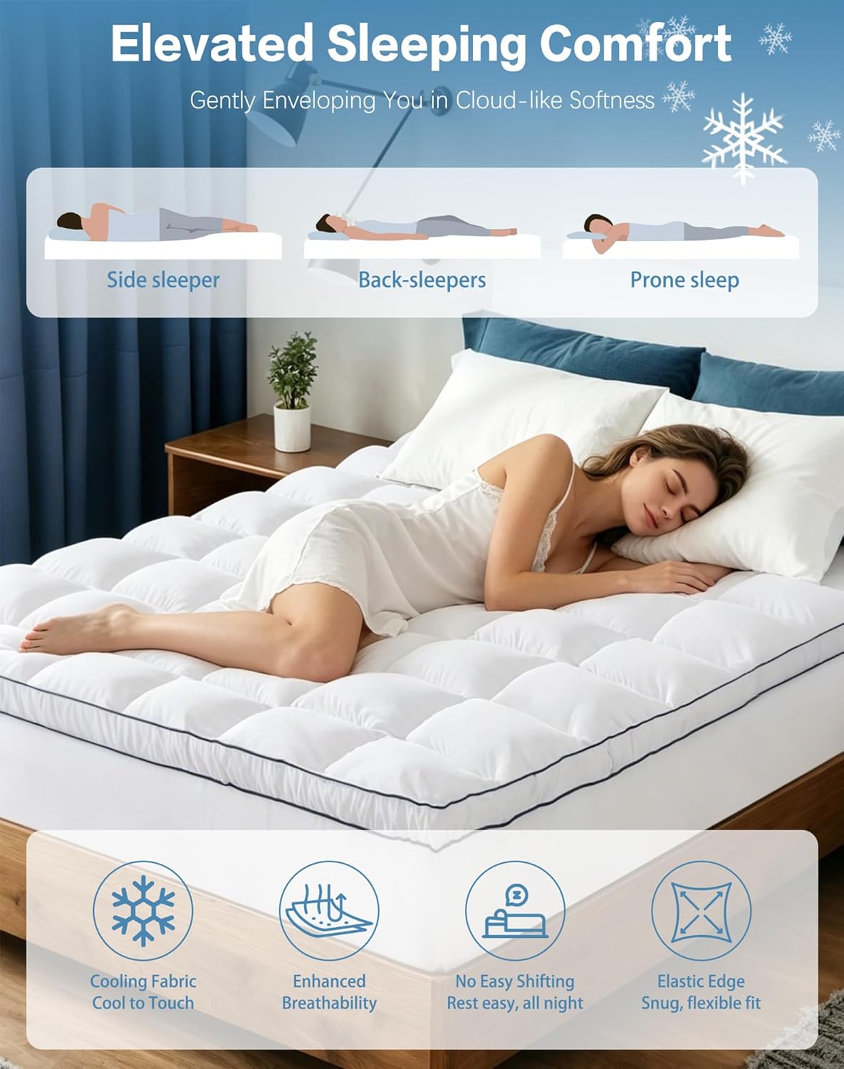 WestMonth Premium Quilted 1000GSM Luxury Extra Thick Mattress Topper - Breathable & Fluffy Soft Cooling Bed Cover with Deep Pocket (8-21") - Fits Standard Mattresses Perfectly (White, King)