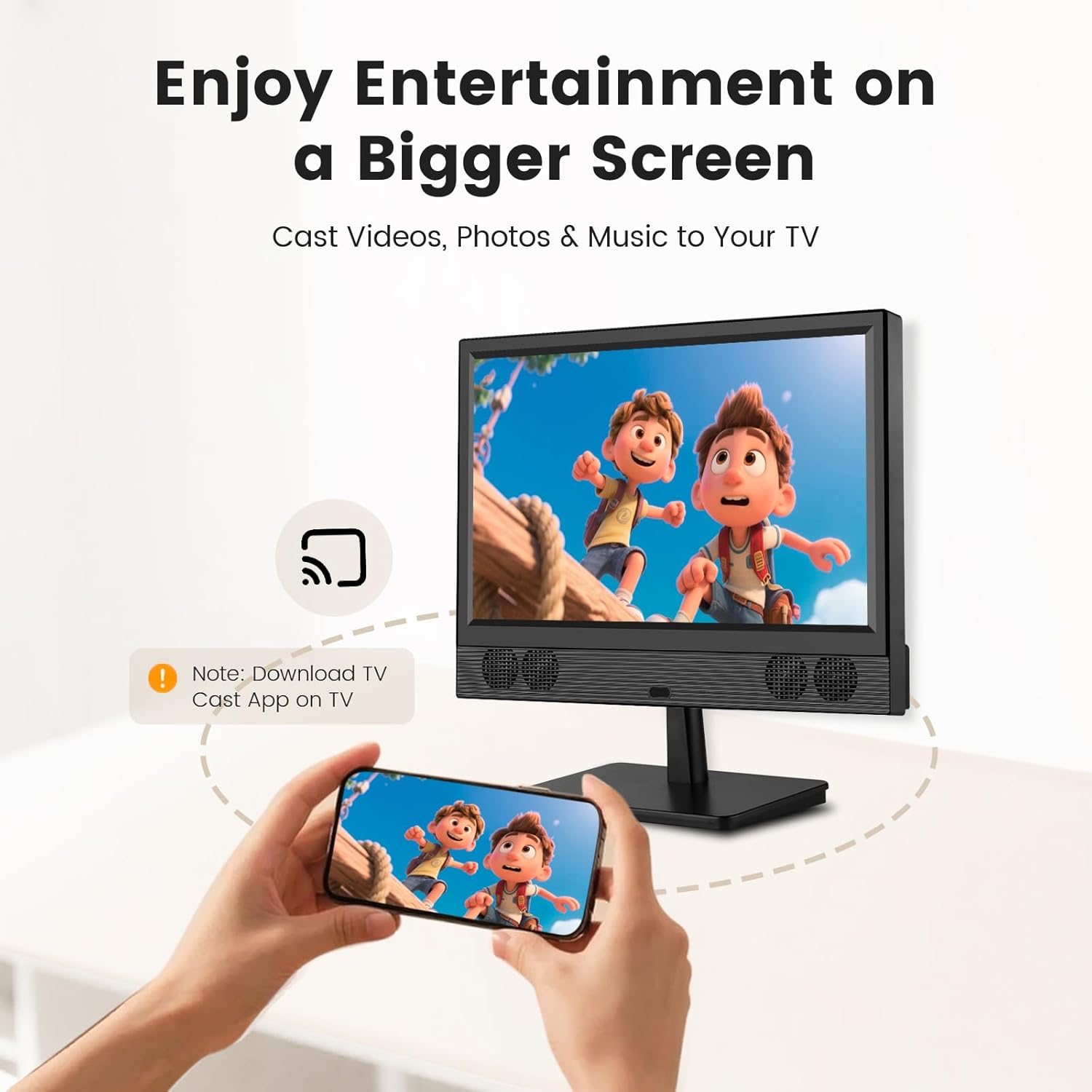 othoig 15.6 Inch Small Smart TV, FHD 1080p Compact Smart TV with Built-in Apps, WiFi & Bluetooth, ATSC Digital Tuner, HDMI/USB/AV Inputs, 110–220V AC Power TV for Kitchen, Bedroom, RV, Camper, Truck