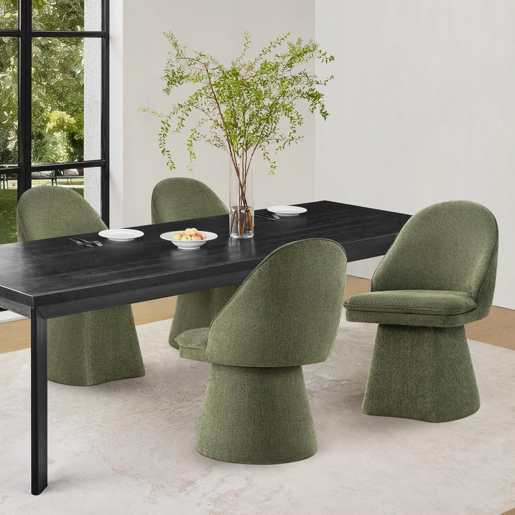KISLOT Swivel Dining Chairs Set of 4, Upholstered Mid Century Modern Deskchair with Round Back, Linen Fabric Kitchen Chairs for Dining Room, Bedroom, Dressing Room, Green