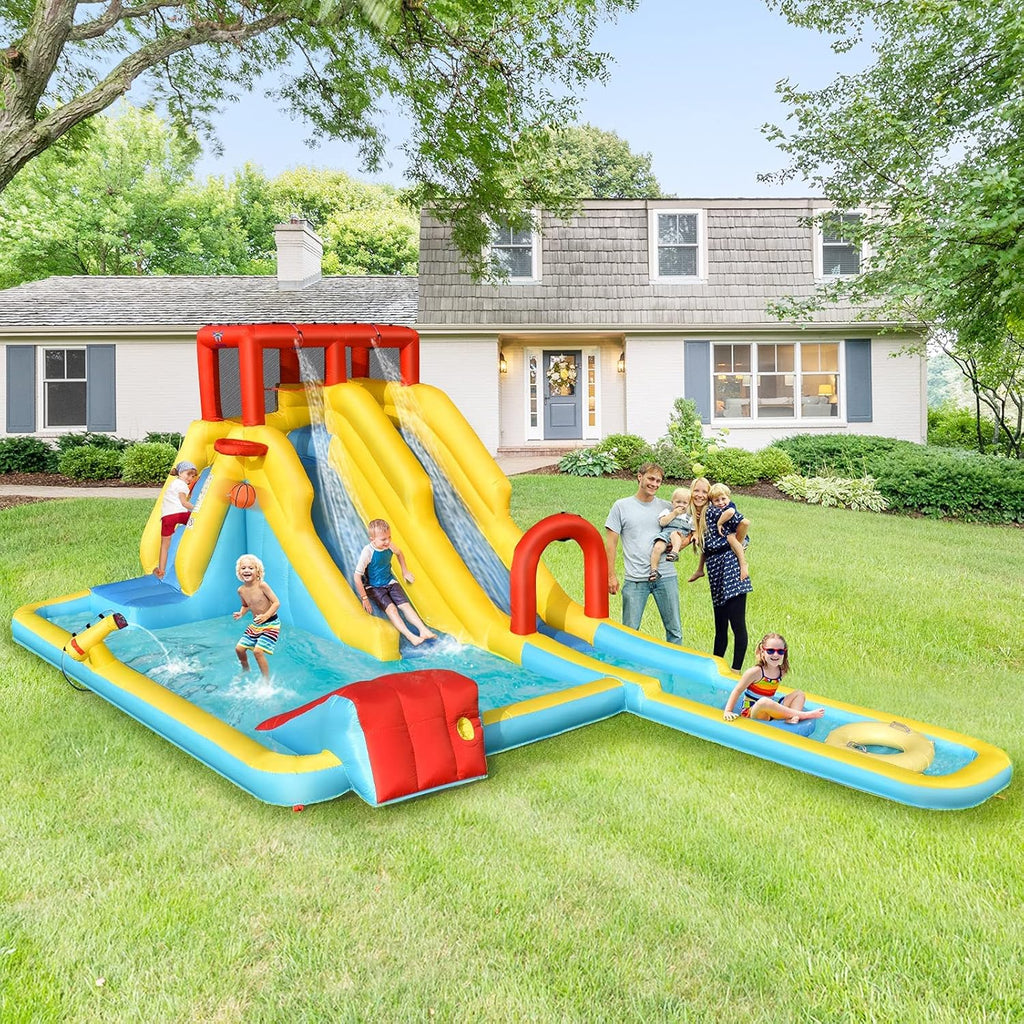 BOUNTECH Inflatable Water Slide, Dual Surfing Slides Kids Water Slide Park Jump Bouncy Castle w/2 Swimming Rings, Large Splash Pool, Blow up Water Slides Inflatables for Big Kids 3-12 Outdoor