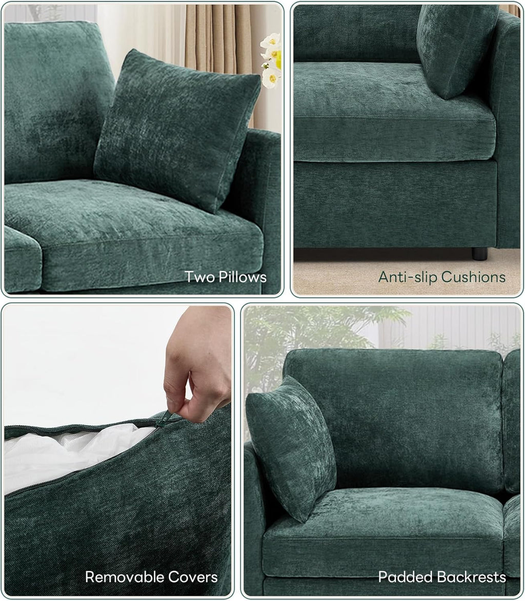 Iroomy Modular Sectional Couch for Living Room, Spring Cushion Seating, Modern Convertible Cloud Sofa with Ottoman, Green | Convertible, Balanced Comfort, Soft-Strong Chenille, Apartment-Friendly