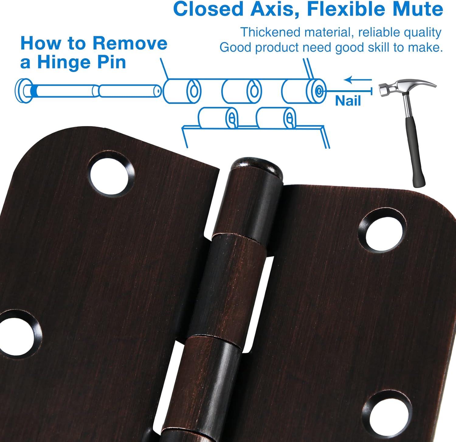 18 Pack Oil Rubbed Bronze Door Hinges - 3.5 Inch Rounded 5/8 Radius 3 1/2 Hinges for Indoor Doors
