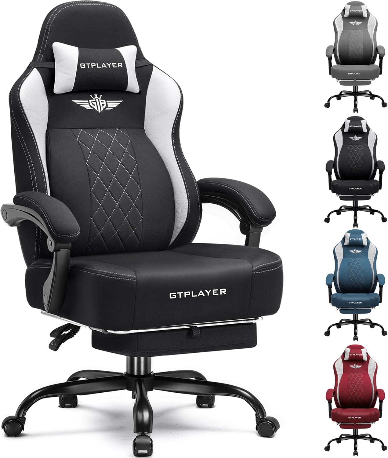 GTPLAYER Big and Tall Gaming Chair Breathable Fabric Computer Chair with Strong Lumbar Support, Comfortable Office Chairs with Pocket Spring Cushion, High Back Ergonomic Desk Chairs with Footrest
