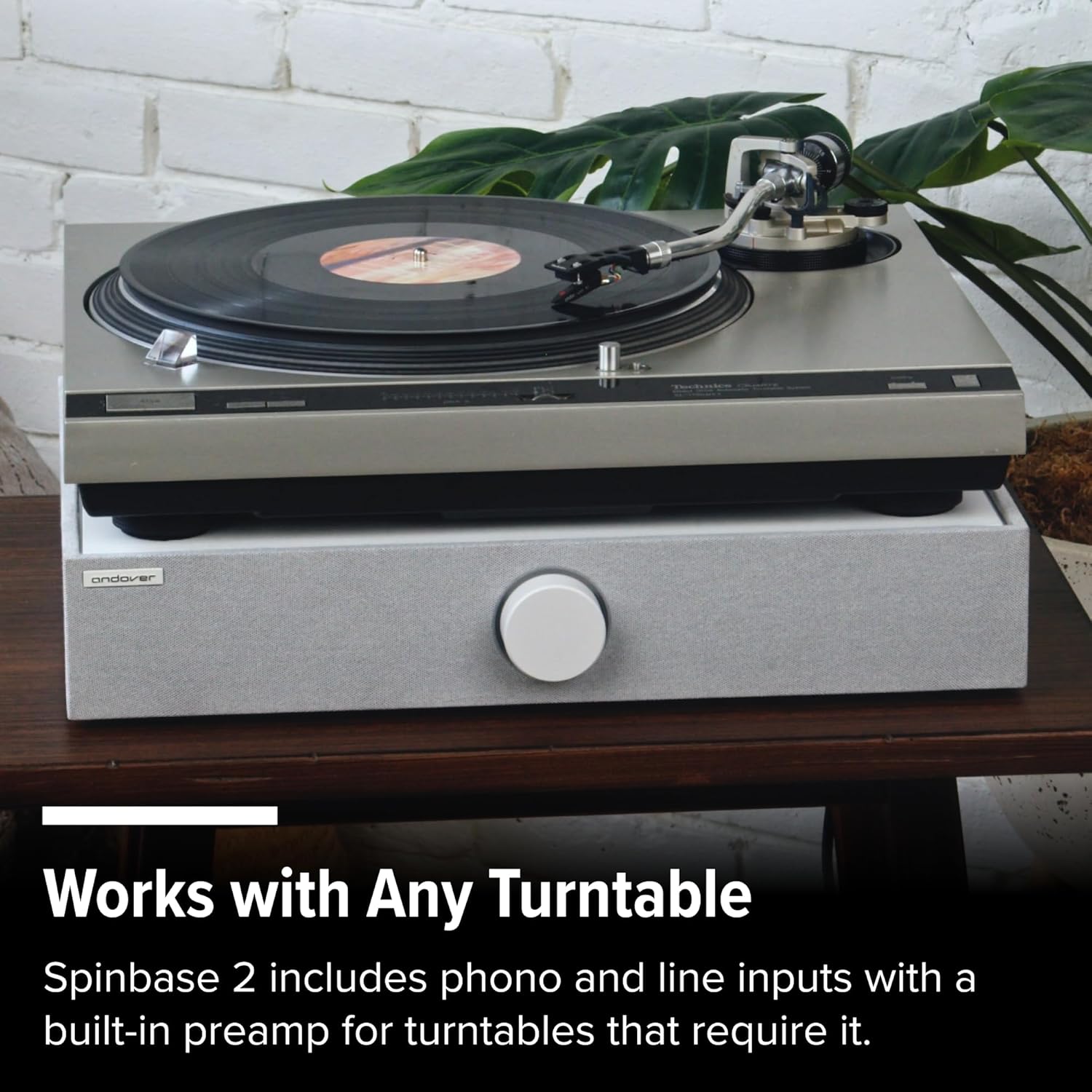 Andover Audio Spinbase 2 Speaker System Designed for Turntables; Phono Input, BT, Analog and Optical Input, ISOGroove Anti-Feedback, with Remote Control (Black)