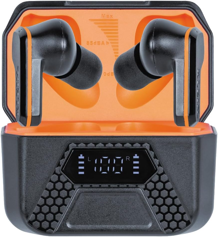 KLEIN TOOLS AESEB2 Elite Bluetooth Jobsite Earbuds, True Wireless Earplugs, 25dB NRR Hearing Protection, 24-Hour Playtime, Digital LED Display