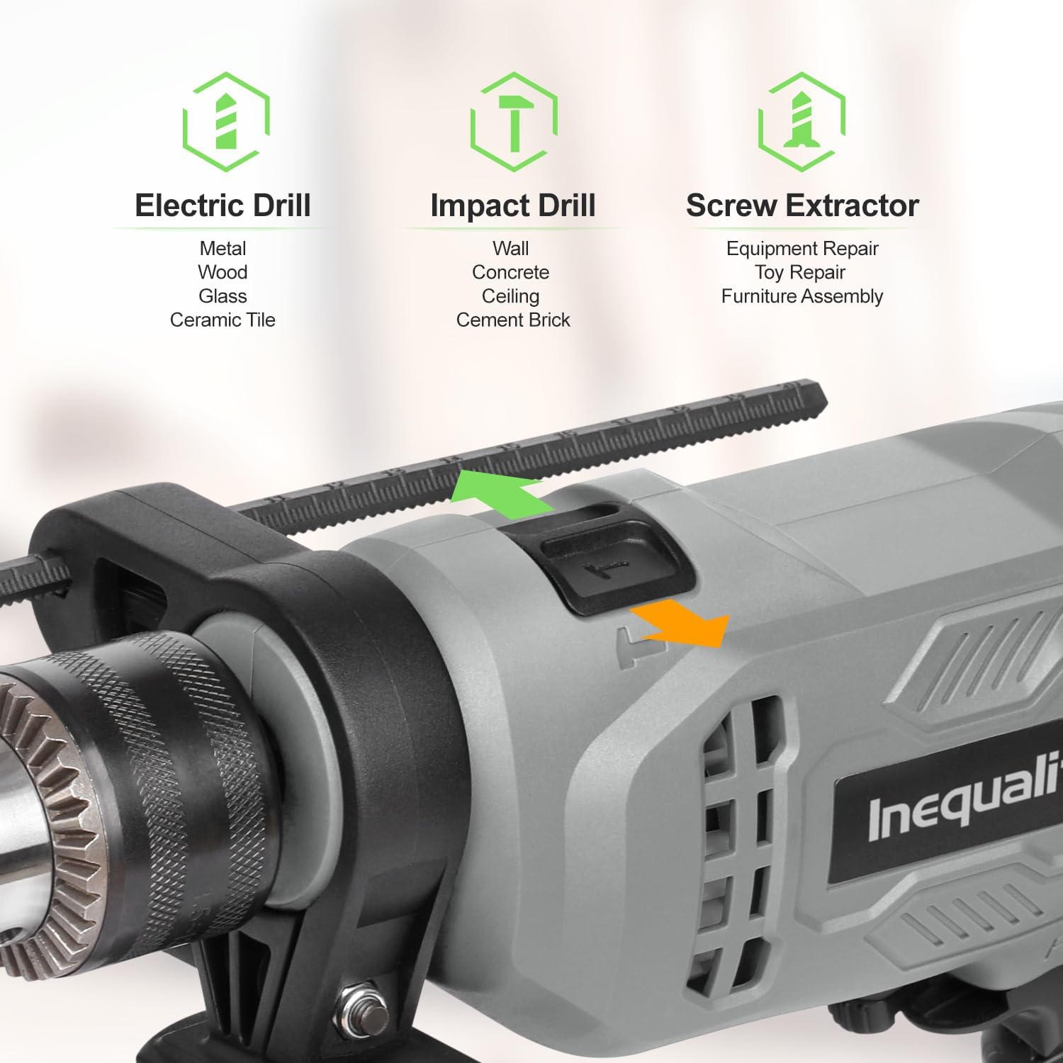 Corded Hammer Drill 3000RPM with 5pcs Bits, 4.5Amp 1/2 Inch Keyed Metal Chuck Impact Drill, 360° Rotating Handle and 12 Variable Speed for 2 Functions in 1