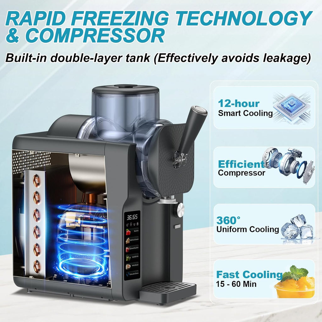 Ice Cream Maker, Slushie Machine for Home, Slushy Machine 70 oz Margarita Machine with 6 Preset Programs for Ice Cream, Milkshake, Cocktail, Frappés, 9-level Adjustable Thickness, Gray