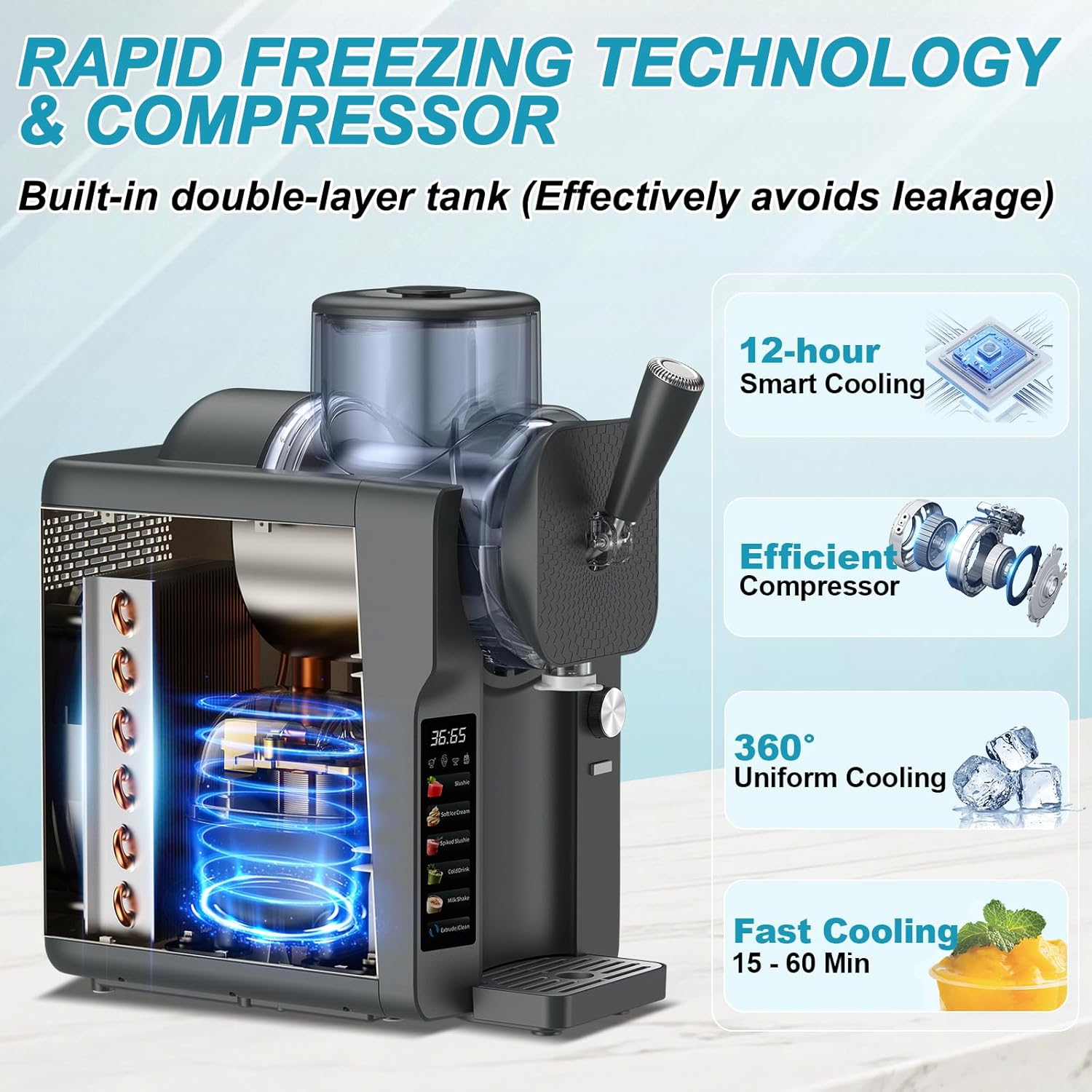 Ice Cream Maker, Slushie Machine for Home, Slushy Machine 70 oz Margarita Machine with 6 Preset Programs for Ice Cream, Milkshake, Cocktail, Frappés, 9-level Adjustable Thickness, Gray