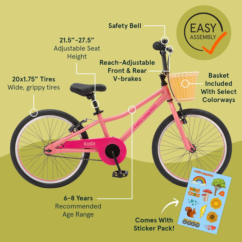 Retrospec Koda Plus Kids Bike for Boys & Girls Ages 6-8 Years - 20" Children's Bicycle, Adjustable Seat & Handlebars