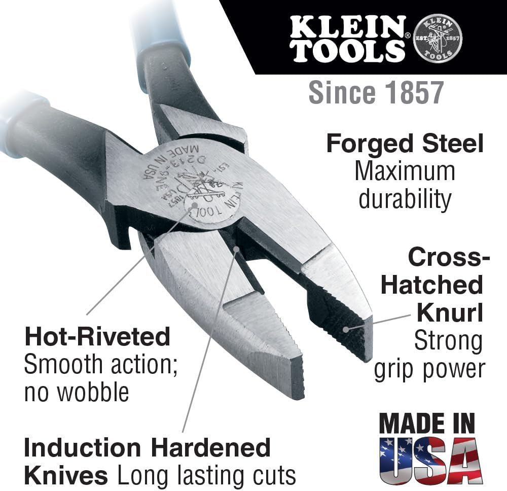 Klein Tools 80087 Dipped Plier Kit, Made in USA, Diagonal-Cutting, Needle-Nose, Side-Cutting High Leverage Linesman Pliers, Cutter and Crimper, 5-Piece