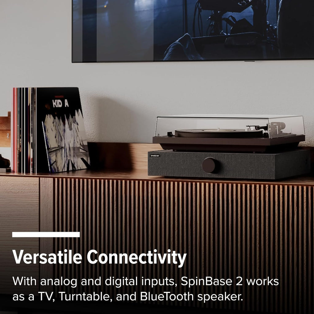 Andover Audio Spinbase 2 Speaker System Designed for Turntables; Phono Input, BT, Analog and Optical Input, ISOGroove Anti-Feedback, with Remote Control (Black)