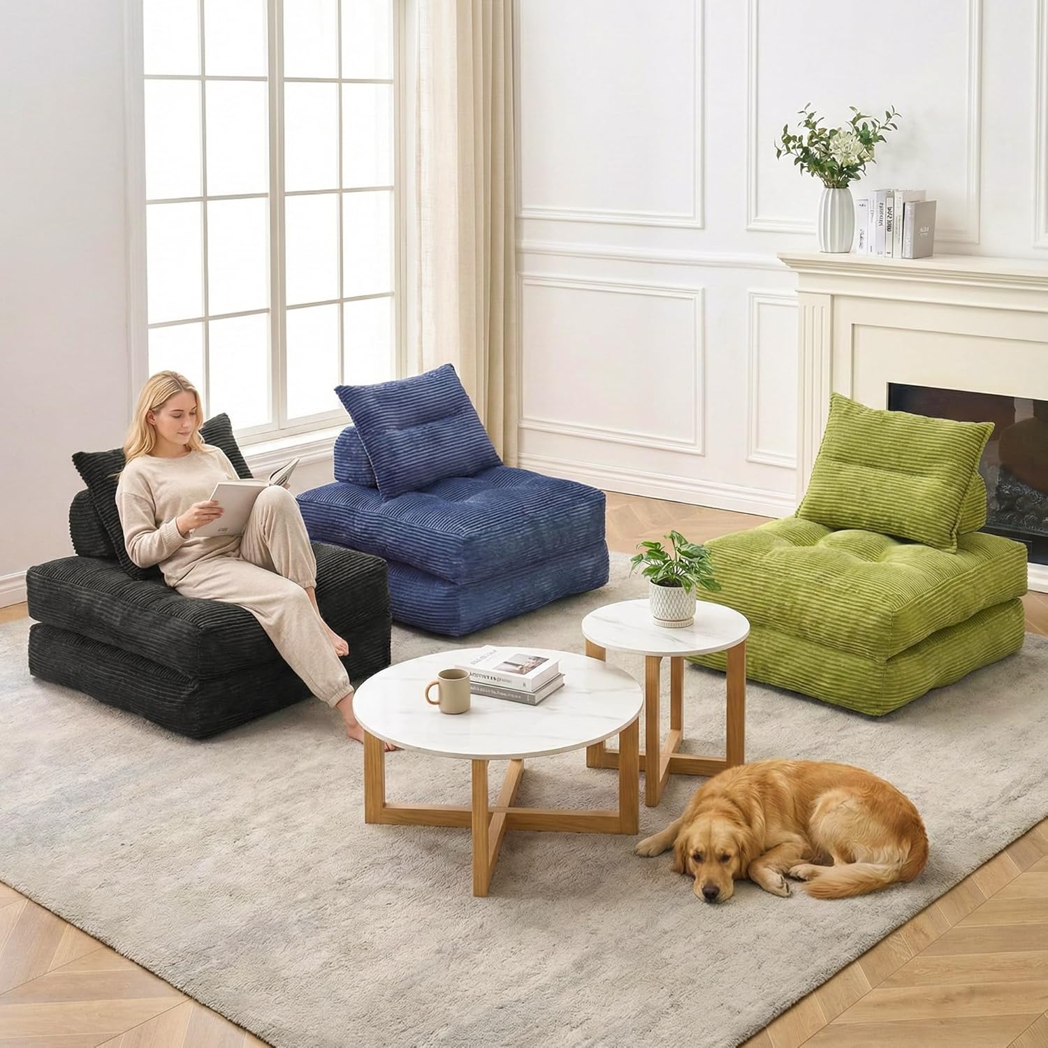 MONVANE Folding Sofa Bed, Fold Out Chair Bed with Pillow, Convertible Sleeper Chair for Living Room/Small Spaces, Foldable Lazy Sofa Bed Floor Chair, Comfy Corduroy Couch Bed, Pistachio Green