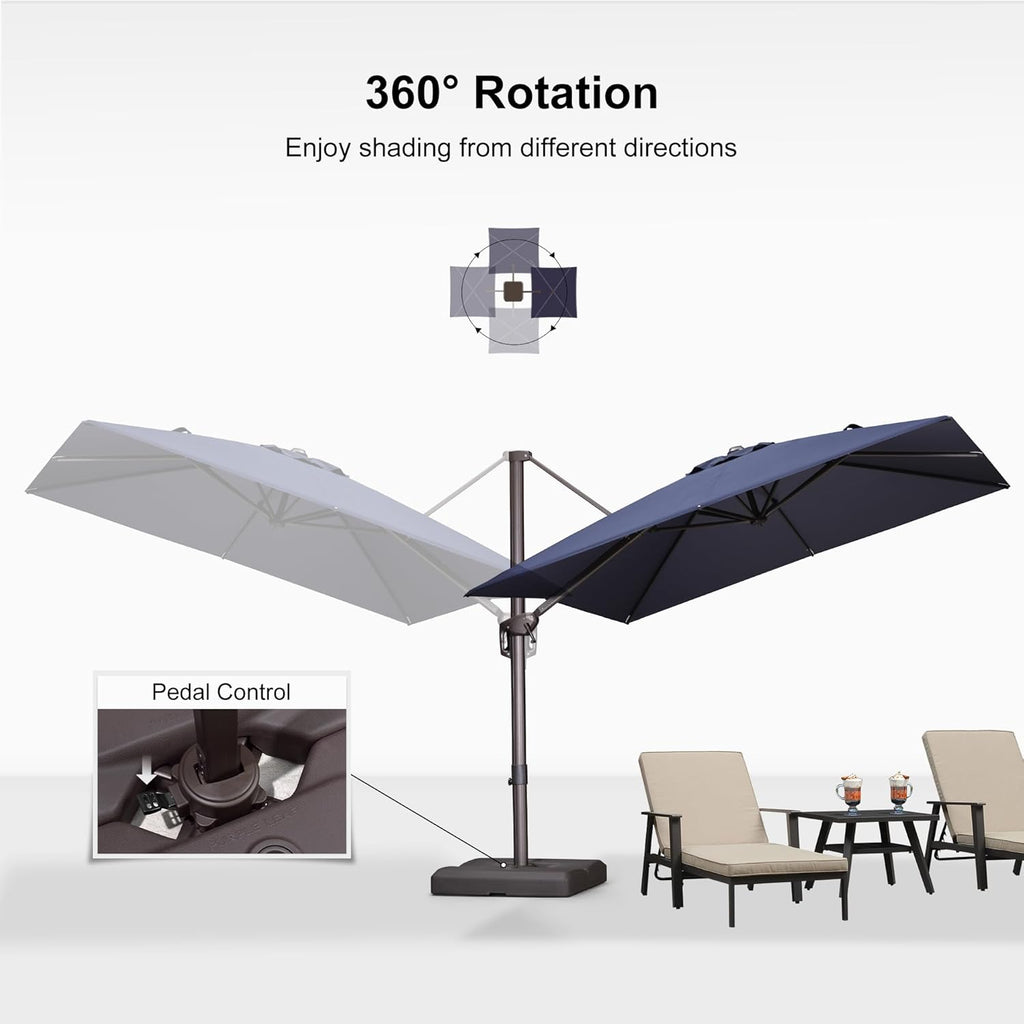PURPLE LEAF 9' X 9' Patio Umbrella Antique Bronze Square Cantilever Umbrella Outdoor with 360° Rotation and Aluminum Offset Hanging for Pool Deck Garden Backyard, Navy Blue
