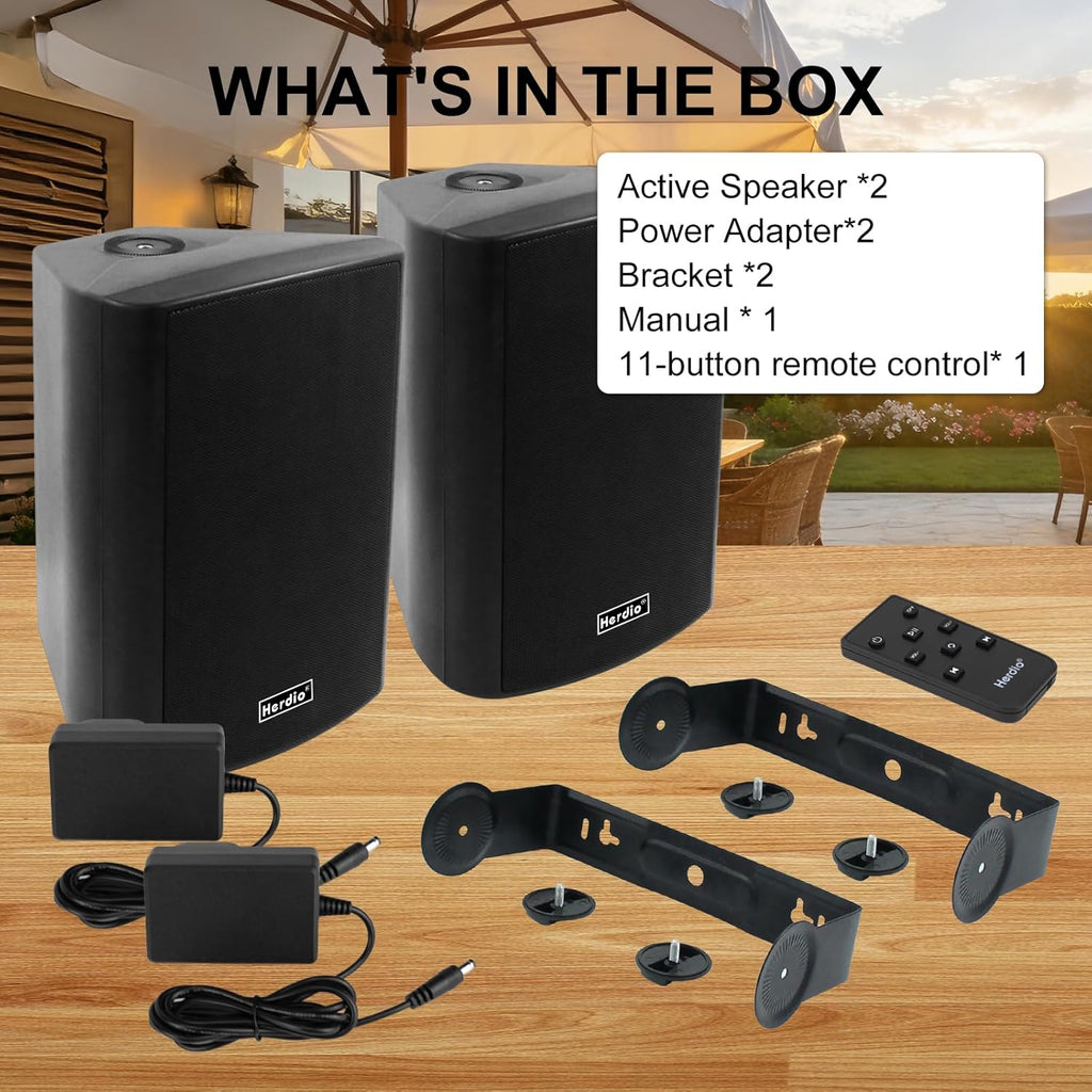 Herdio 6.5" 400W Outdoor Bluetooth Speakers, IPX5 Waterproof Rating and Be Able to Wireless Multi-Connection Up to 20 Units for Patio/Porch/Balcony (Black, 2-Pack)