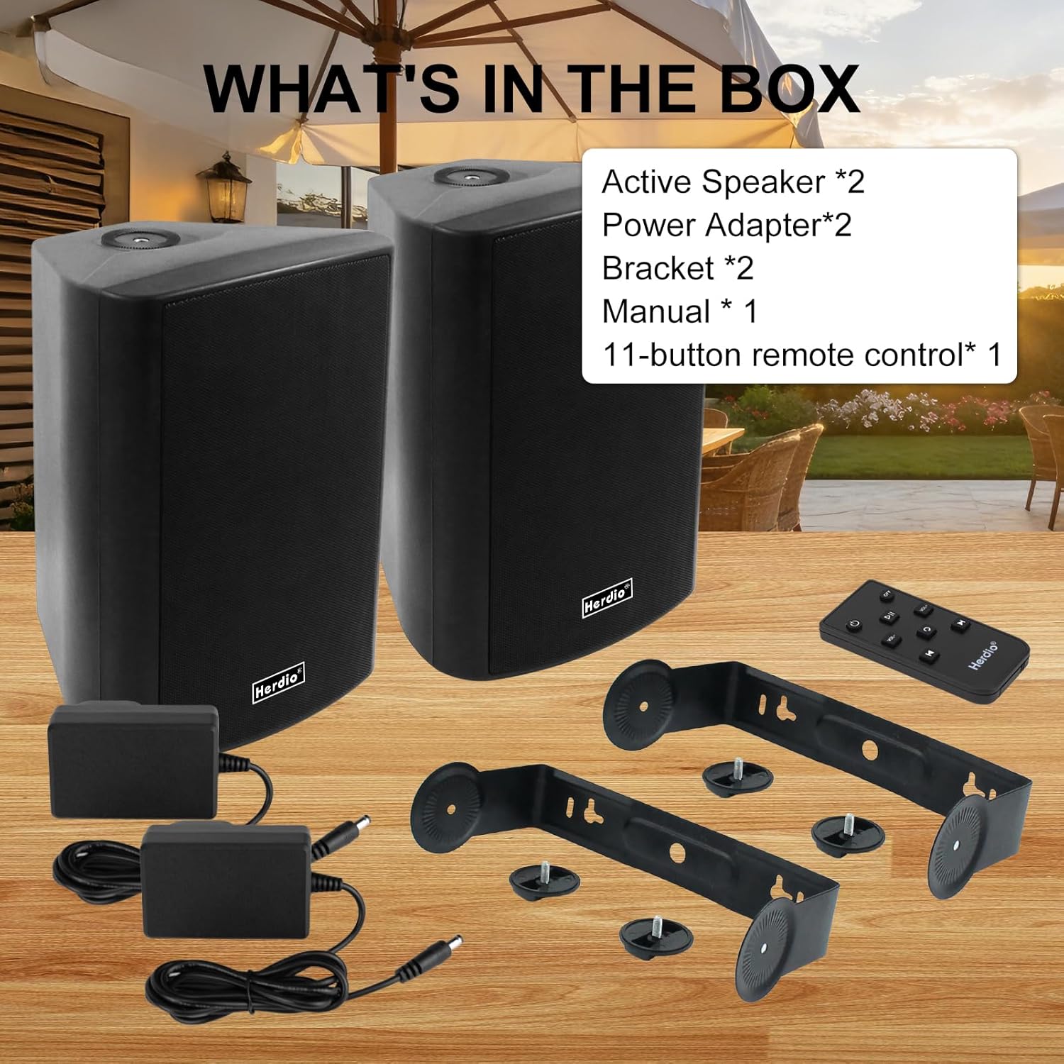 Herdio 6.5" 400W Outdoor Bluetooth Speakers, IPX5 Waterproof Rating and Be Able to Wireless Multi-Connection Up to 20 Units for Patio/Porch/Balcony (Black, 2-Pack)