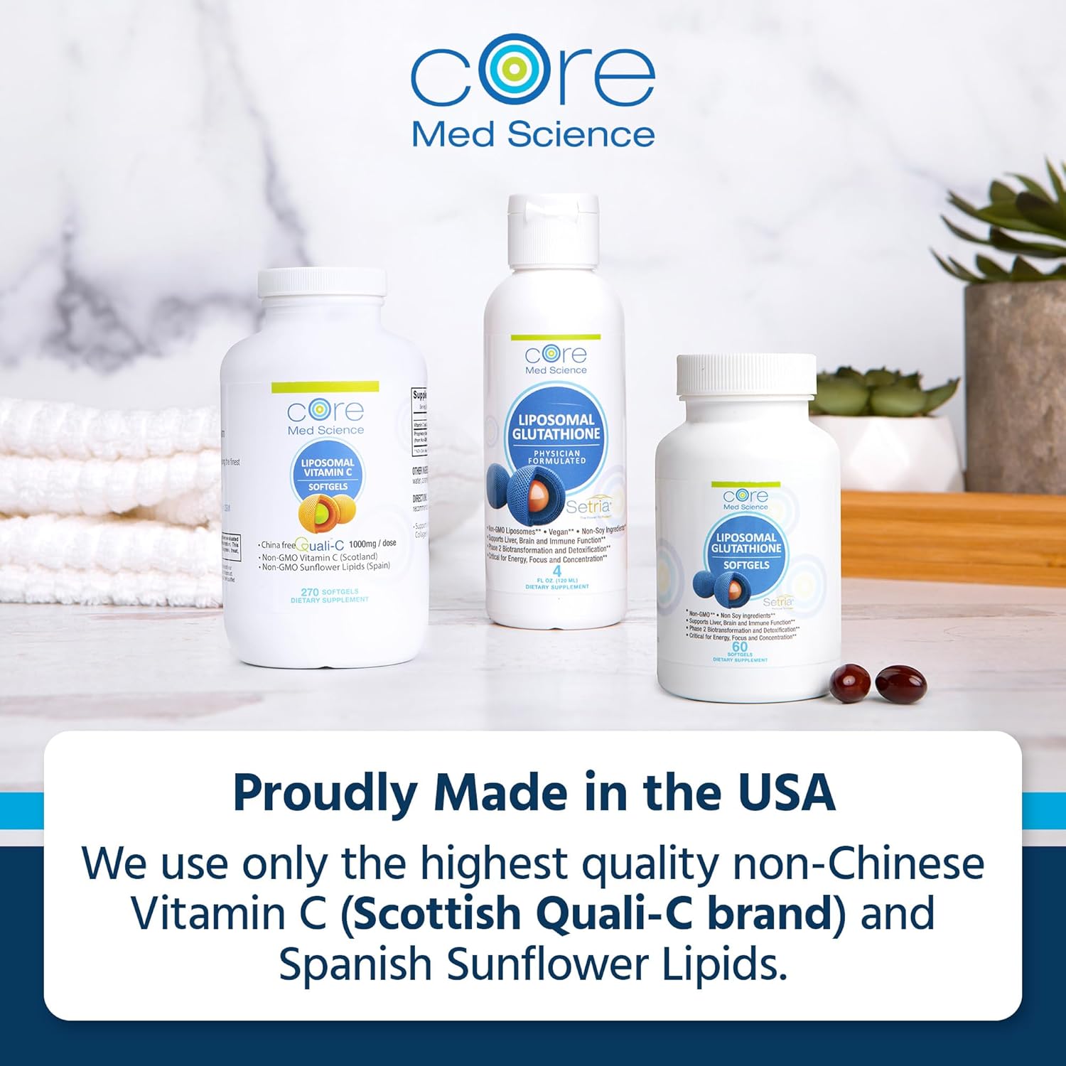 Core Med Science Liposomal Vitamin C 1000mg, 90 Softgels - Non-GMO Natural Liposomal Vitamin C Supplement that Promotes Healthy Skin - Immune System Booster for Adults, Supports Collagen Formation