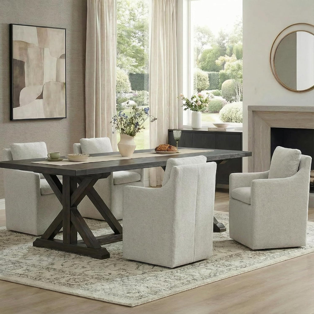 KISLOT Upholstered Dining Chairs with Casters, No Assembly Modern Accent Armchair with Rollers for Dining Room, Bedroom, Living Room, Reading Room, Already Assembled, Linen, 2 Box