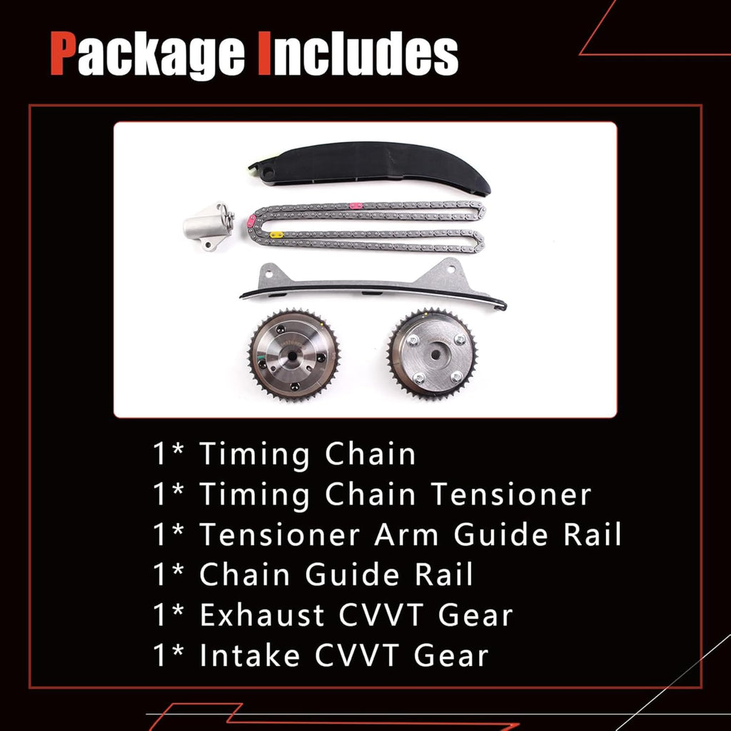 AUCERAMIC Timing Chain Kit With Intake & Exhaust CVVT Gear Sprocket Fit for Hyundai Elantra 2014-2016,Kia Soul 2014-2019, 2.0L G4NA G4NC, Replace# 24321-2E200 24350-2E201