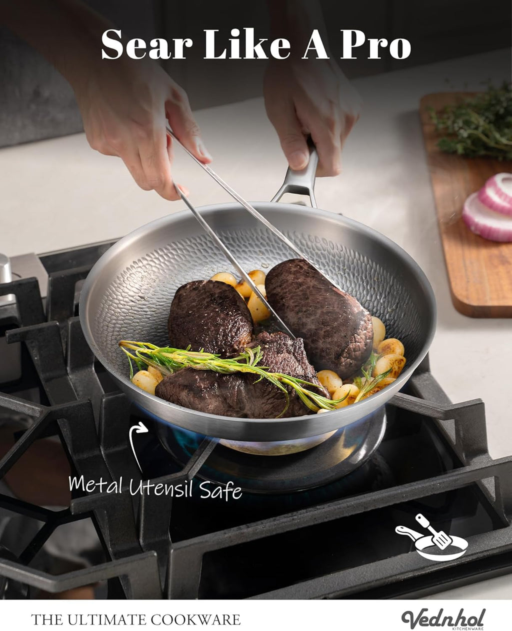 Titanium Pans set, 8+10+12Inch Pure Titanium Hammered Pro with Two Lids, Non-Toxic Skillet for Cooking, PFAS/PFOA/PTFE Free Cookware, Dishwasher&Oven Safe, Kitchen Induction Compatible