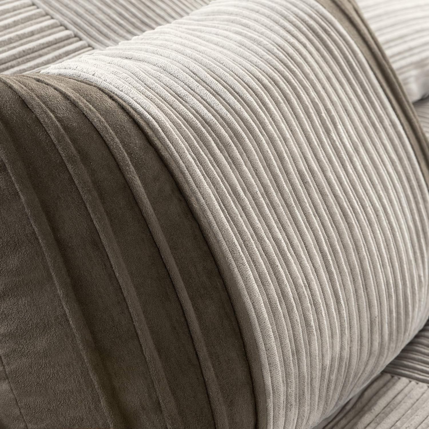 Madison Park Cozy Comforter Set Casual Blocks Design All Season, Matching Bed Skirt, Decorative Pillows, King(104"x92"), Dallas Corduroy, Taupe Brown, 7 Piece