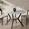 42" Round Dining Table for 2-4, Modern Kitchen Table with Faux Marble Tabletop & Metal Legs, Space Saving Circle Table with Storage, Wood Kitchen & Dining Room Tables for Kitchen Dining Room
