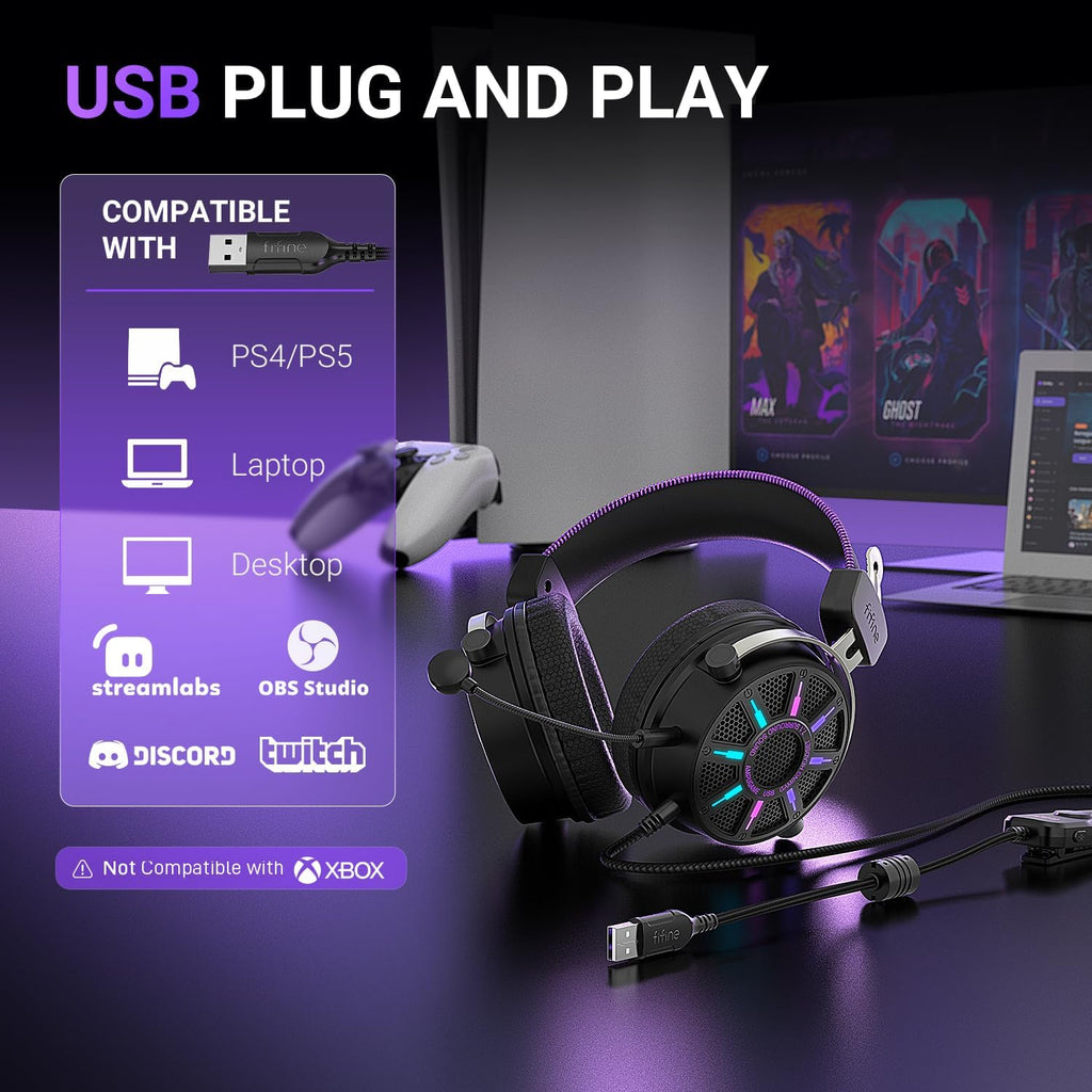 FIFINE Wired Open Back Gaming Headset, Open Acoustic Audio, Breathable Mesh Fabric, 7.1 Surround Sound, Vibrant RGB, USB Control Box, Over-Ear Headphone with Mic for PC, PS5/PS4, Laptop, Mac - H19BP